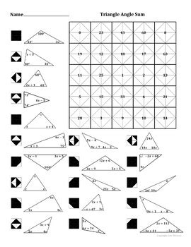 Triangle Angle Sum Theorem (with Algebra) Color Worksheet by Aric Thomas