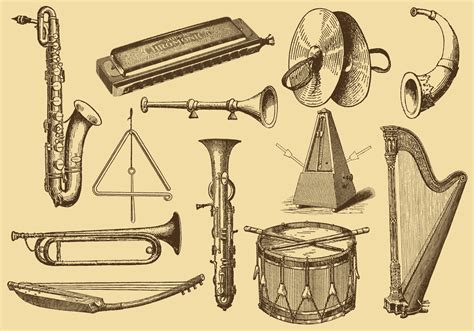 Old Style Drawing Musical Instruments - Download Free Vector Art, Stock ...