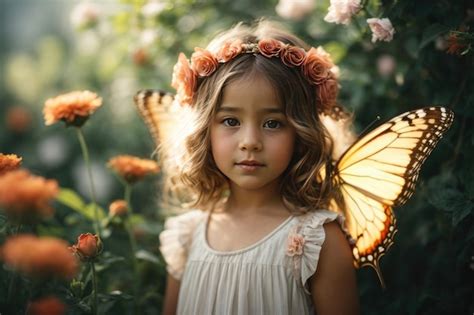 Premium Photo | Fairy tale like image of little girl with flower butterfly