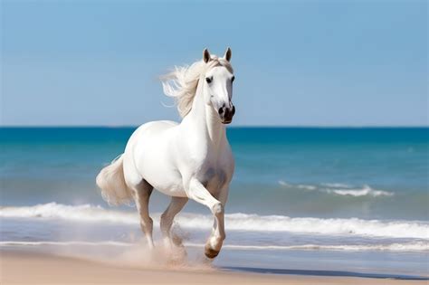 Premium Photo | White horse running on the beach