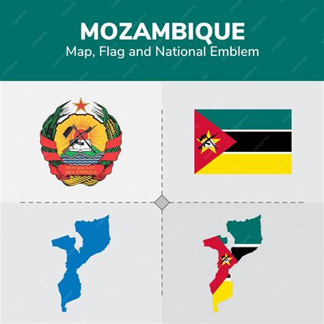 Mapa, Bandeira e Emblema Nacional de Moçambique | Vetor Premium