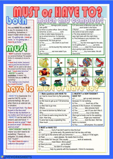 Must or Have to? - Interactive worksheet Grammar And Vocabulary ...