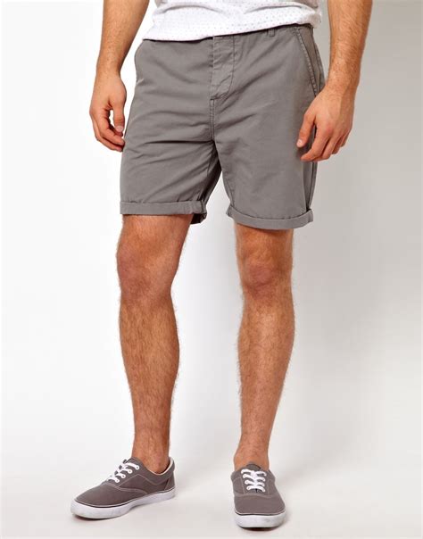 ASOS Cotton Chino Shorts In Mid Length in Grey (Gray) for Men - Lyst