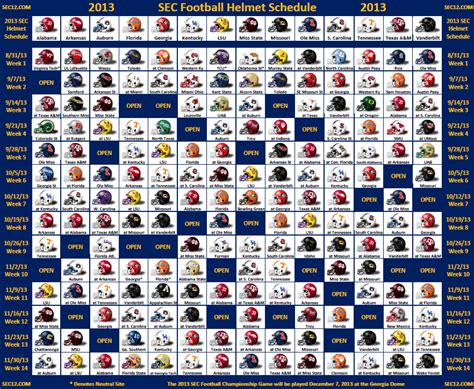 2013 SEC Football Helmet Schedule - SEC12.com - SEC Football