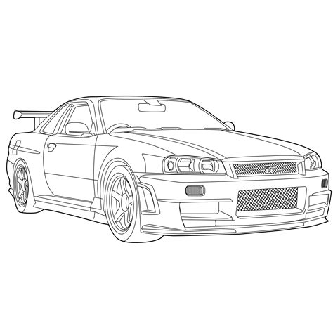 NISSAN SKYLINE R34 GTR Vector Line Drawing Illustration - Etsy