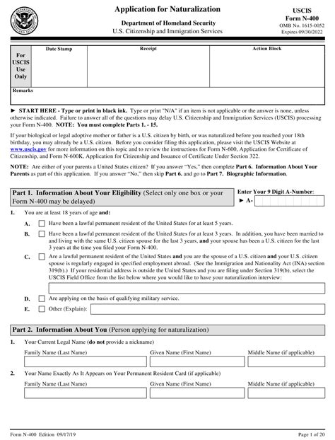 USCIS Form N-400 Download Fillable PDF or Fill Online Application for Naturalization ...