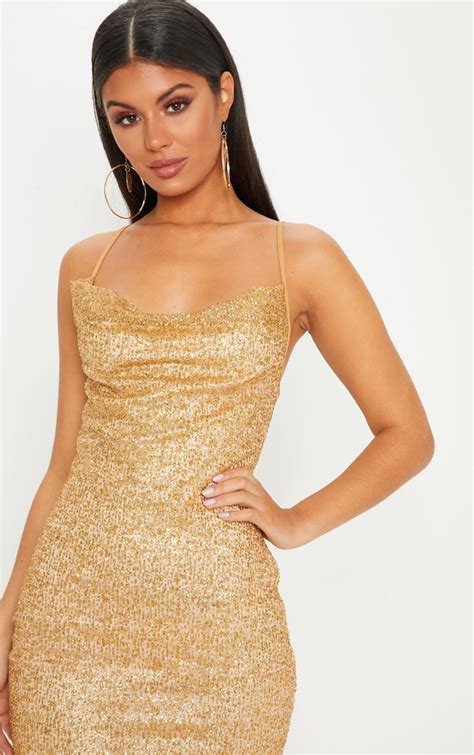 Gold Glitter Strappy Bodycon Dress | Dresses | PrettyLittleThing USA