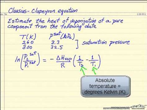 Heat of Vaporization: Clausius-Clapeyron - YouTube