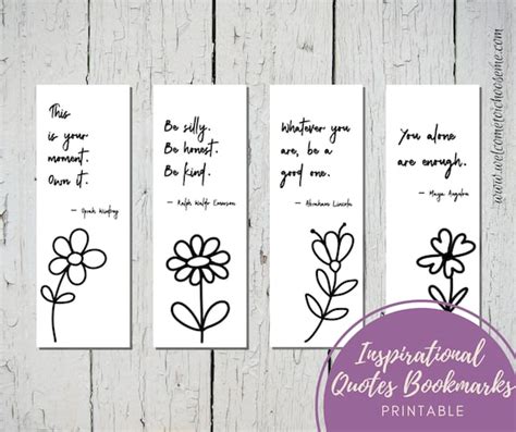 Printable Inspirational Quotes Bookmarks Set of Four | Etsy