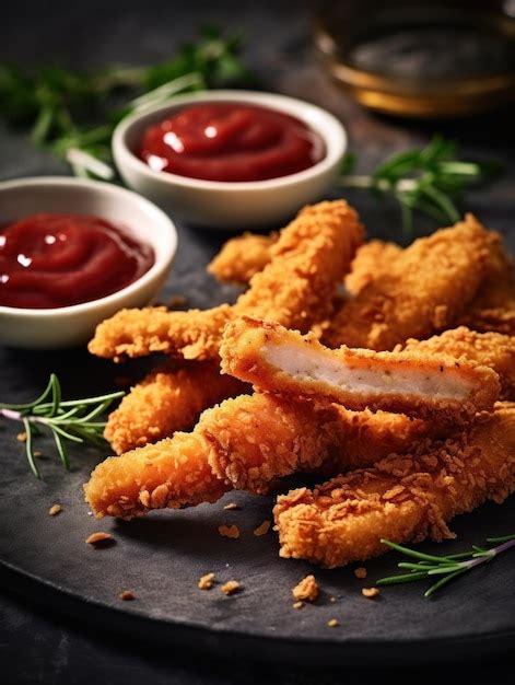 Premium Photo | Crispy chicken strips with dipping sauce