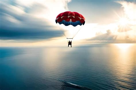 Premium AI Image | A red parachute with a white and blue design on the bottom