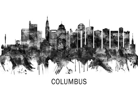 Columbus Ohio skyline BW Mixed Media by NextWay Art | Fine Art America