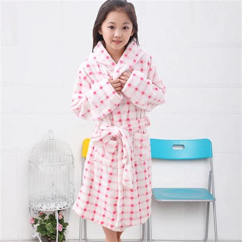 Children's Bathrobes Baby Boys Girls Robe Hooded Flannel Pajamas Plaid ...