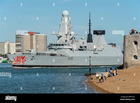 The Royal Navy Type 45 (Daring Class) warship HMS Dragon (D35) left Portsmouth, UK on 2/9/19 to ...