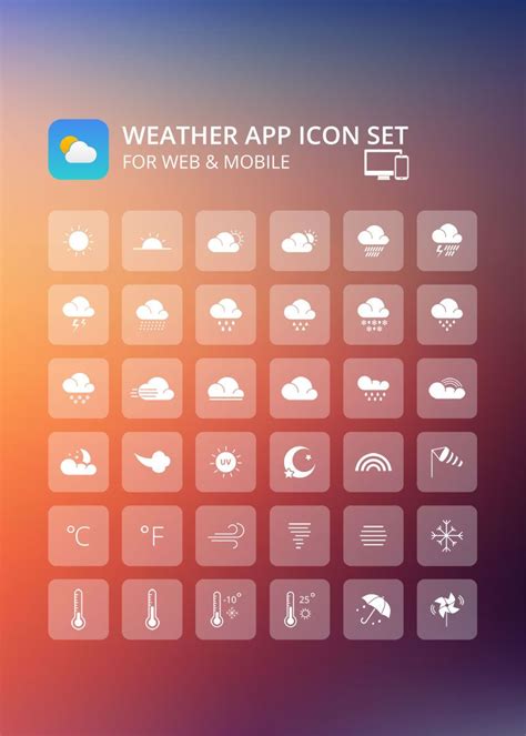 Freebie: Weather App Icon Set For Mobile and Web | Web app design, Free ...