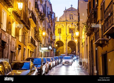 Traditional Street at Night In Cagliari Sardinia Italy Stock Photo - Alamy