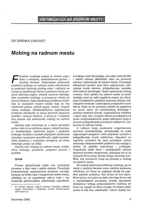 (PDF) Mobbing on the workplace