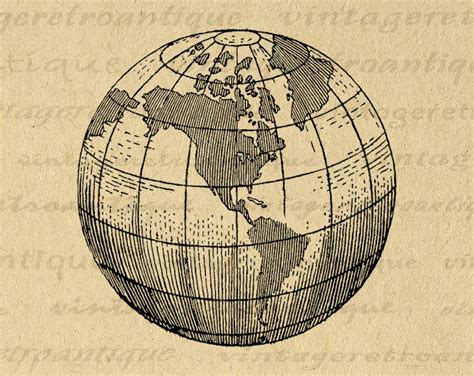 Earth Globe World Map Digital Image Graphic Planet Artwork Download Printable Antique Clip Art ...