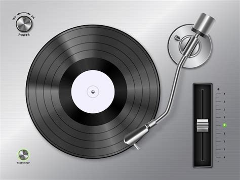 Free Vector | Vinyl record disc playing on turntable player closeup top view realistic black ...