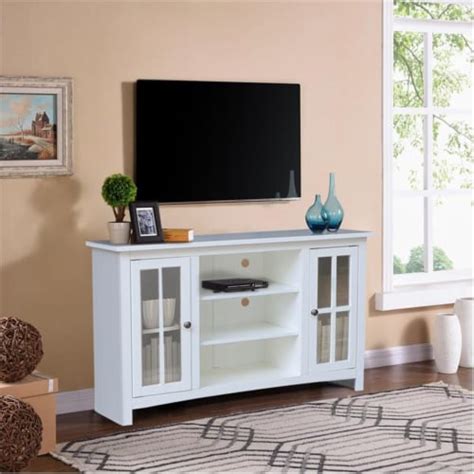 Entertainment/TV Stand with Open Shelves and 2 Doors in White - 48 ...