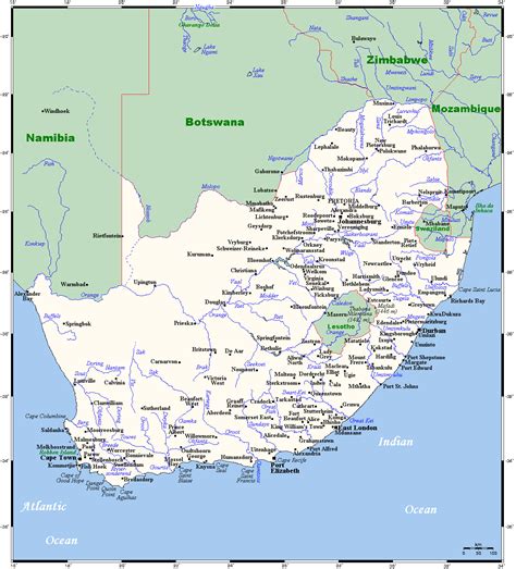 Map of South Africa (Overview Map/Cities and Towns) : Worldofmaps.net ...