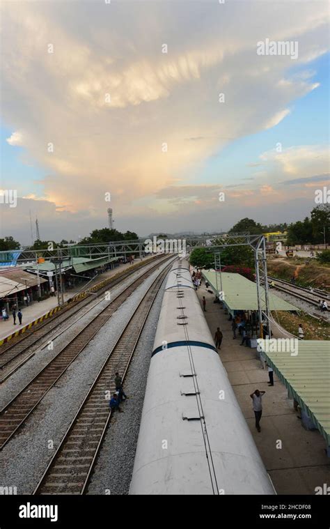 Kuppam railway station, Chittoor district, Andhra Pradesh, India Stock ...