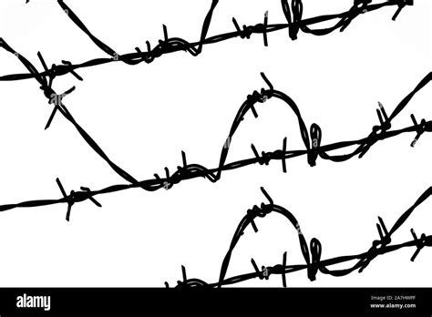 Barbed wire on fence on blue sky background Stock Photo - Alamy