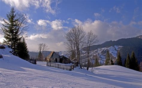 romania, Winter, Snow, House, Trees, Mountains, Landscape Wallpapers HD ...