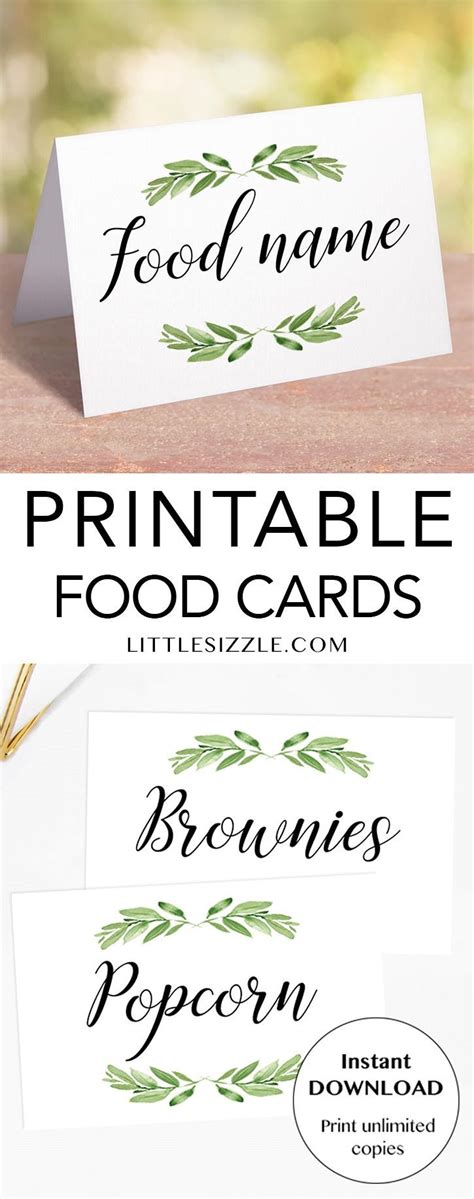 Greenery Food Labels printable | DIY food cards instant download | Food ...