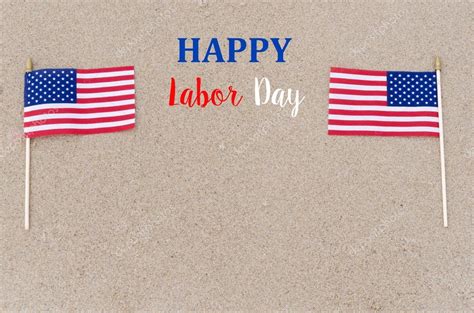 Happy Labor Day background with flags on the sandy beach Stock Photo by ...