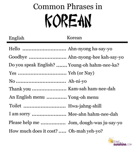 Common Phrases in Korean - Seeing Sunshine