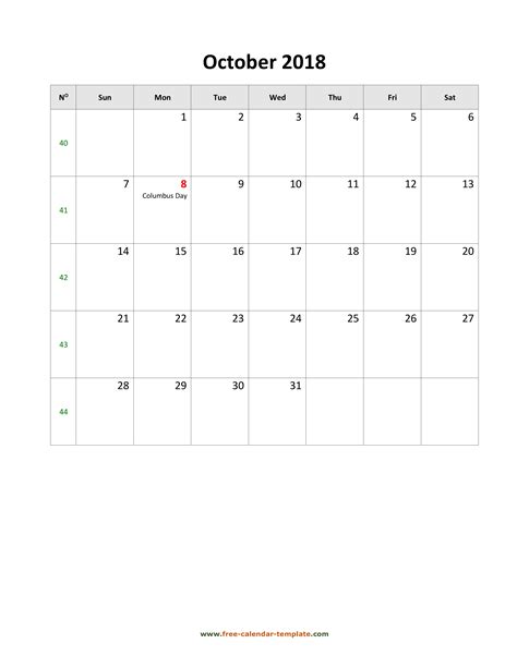 2018 October Calendar (Blank Vertical Template) | Free-calendar-template.com