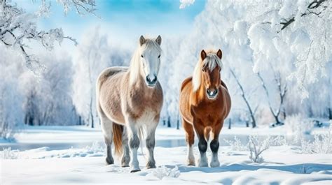 Snowy horses on snow background with empty space for text 26554558 Stock Photo at Vecteezy