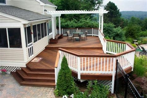 Deck ideas for our odd tri level house | Deck designs backyard, Wooden deck designs, Deck with ...