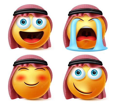 Conjunto de vetores de emoji da arábia saudita. emojis e emoticons enfrentam a cabeça da arábia ...