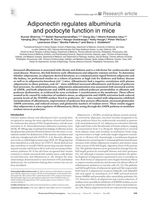 (PDF) Adiponectin regulates albuminuria and podocyte function in mice