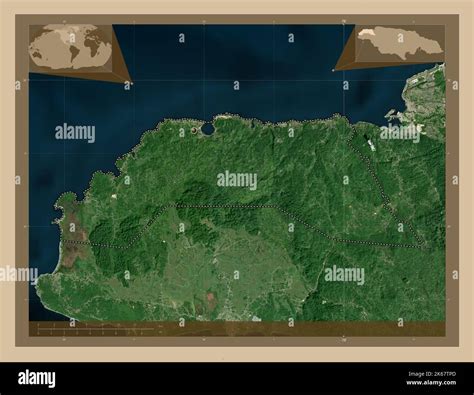 Hanover, parish of Jamaica. Low resolution satellite map. Corner auxiliary location maps Stock ...