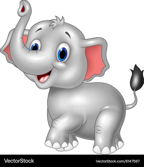 Cartoon baby elephant look to the side with trunk Vector Image