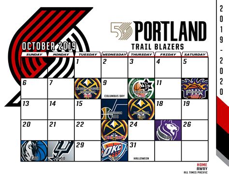 Printable 2019-2020 Portland Trail Blazers Schedule. : ripcity