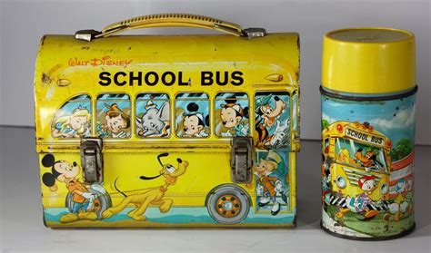 Vintage Walt Disney School Bus Metal Lunch Box with Thermos Aladdin ...