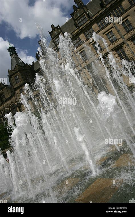 City of Sheffield, England. The Peace Gardens Goodwin Fountain with the ...