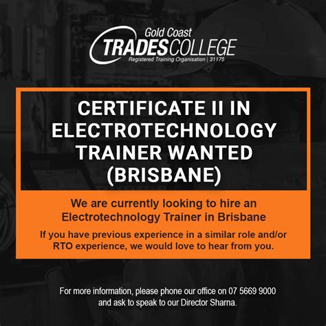 Join Our Team - Certificate II in Electrotechnology Trainer