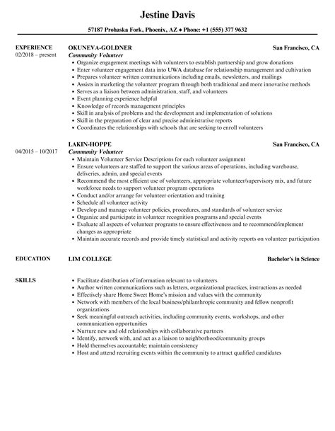 Community Volunteer Resume Samples | Velvet Jobs