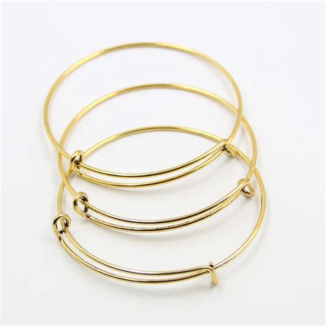 Wholesale 50 PCS Alloy 3 Colors Expandable Wire Bangle Adjustable Charm Bangle Bracelet DIY ...