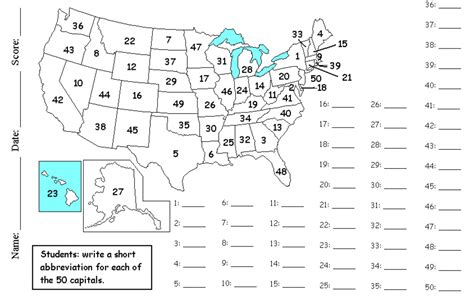 States And Capitals Map Quiz - Printable Map