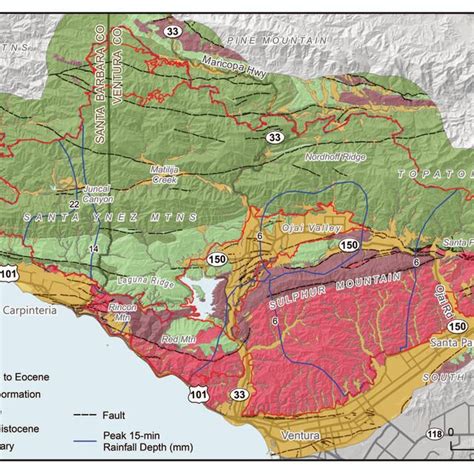 Geologic map of Thomas Fire area, simplified from the geologic map in ...