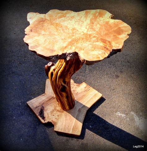 Pedestal table. Top: Maple Burl Stand: Manzanita Base: Black oak | Reclaimed wood furniture ...