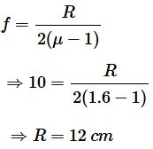 A biconvex lens with equal radii curvature has refractive index 1.6 and focal length 10 cm. Its ...