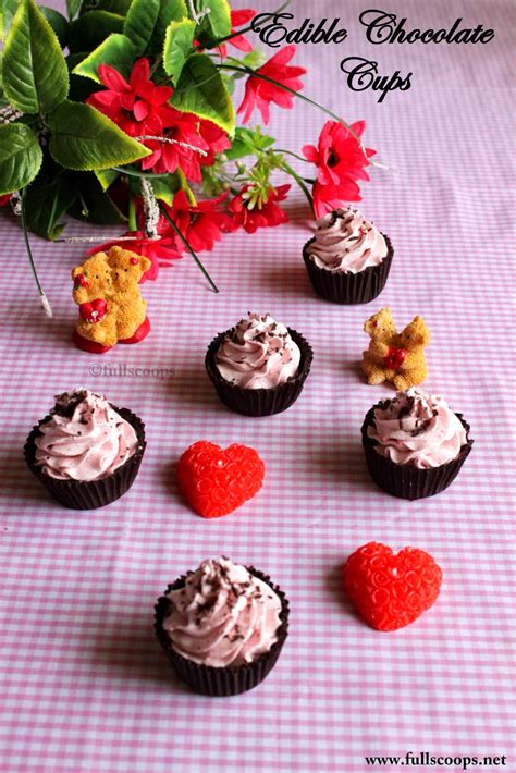 Edible Chocolate Cups with Eggless Strawberry Mousse ~ Full Scoops - A ...