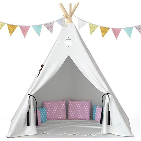 Nature's Blossom Kids Teepee Tent For Indoor and Outdoor Play. Large Tipi with Floor, 5 Poles ...